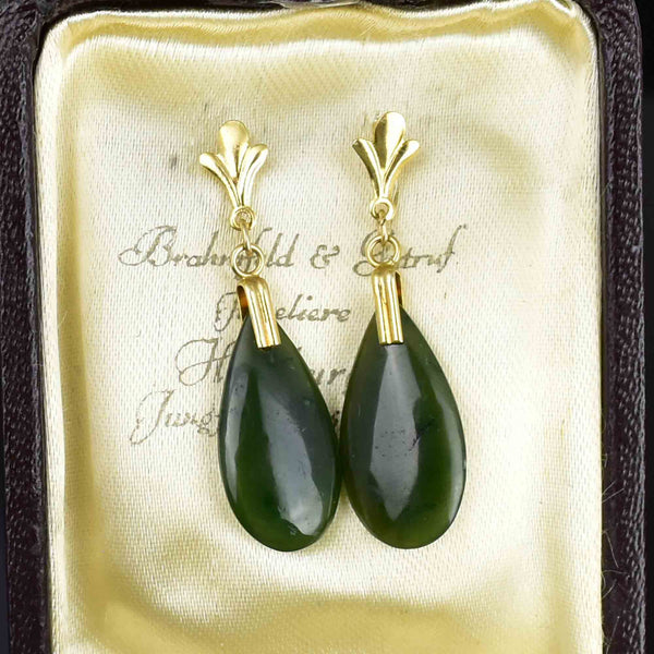 14K Gold Fluer de Lis Jade Teardrop Earrings - Boylerpf