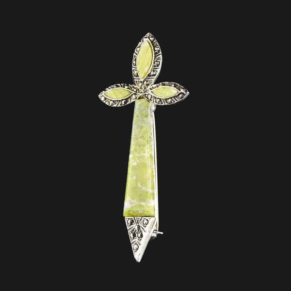 Silver Marcasite Connemara Marble Cross Brooch - Boylerpf