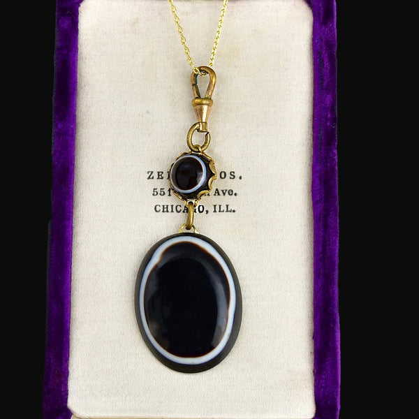 Antique Victorian Banded Bullseye Agate Pendant Fob - Boylerpf