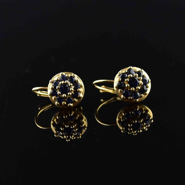 Vintage 14K Gold Sapphire Cluster Drop Earrings - Boylerpf