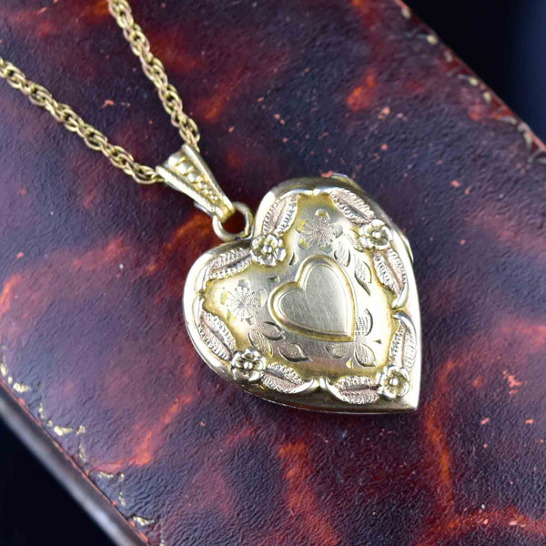 Vintage Heart Locket Charm Pendant - 14K Yellow Gold Photo Frame Keepsake  Jewelry for Bracelet or Necklace