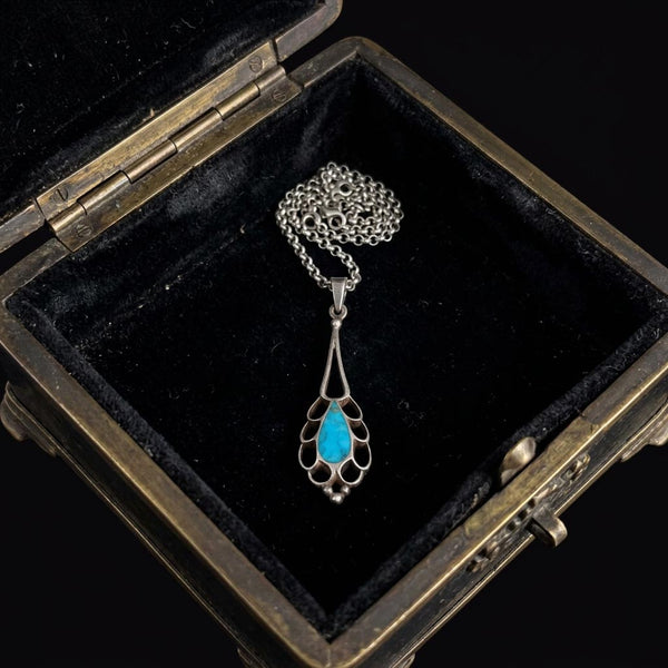 Vintage Sterling Silver Natural Turquoise Necklace