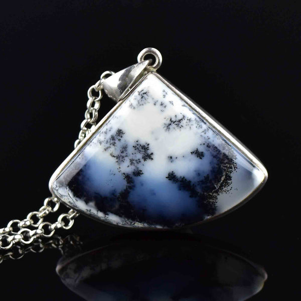 Silver Dendritic Moss Agate Pendant Necklace - Boylerpf