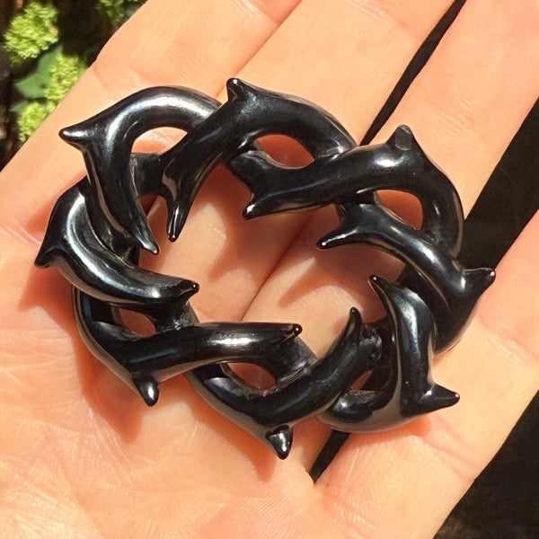 Antique Crown of Thorns Wreath Whitby Jet Mourning Brooch - Boylerpf