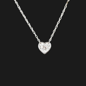 Vintage 10K White Gold Diamond Heart Slider Pendant Necklace - Boylerpf