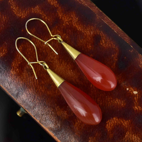 Antique Victorian Scottish Carnelian Agate Drop Earrings - Boylerpf