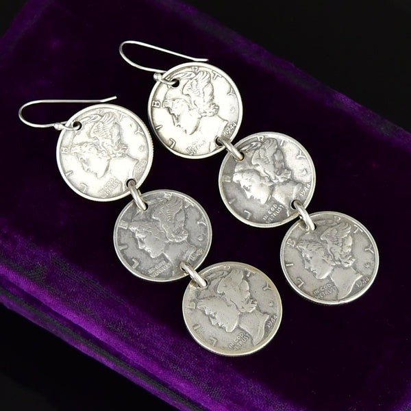 Vintage American Mercury 1944 Dime Earrings