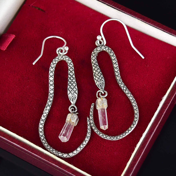 Vintage Crystal Dangle Sterling Silver Snake Earrings - Boylerpf