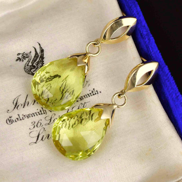 Vintage 9K Gold 24 CTW Lemon Citrine Drop Earrings - Boylerpf