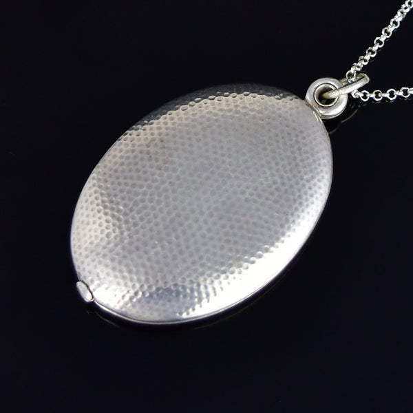Antique Victorian Hammered Sterling Silver Slide Locket Necklace - Boylerpf
