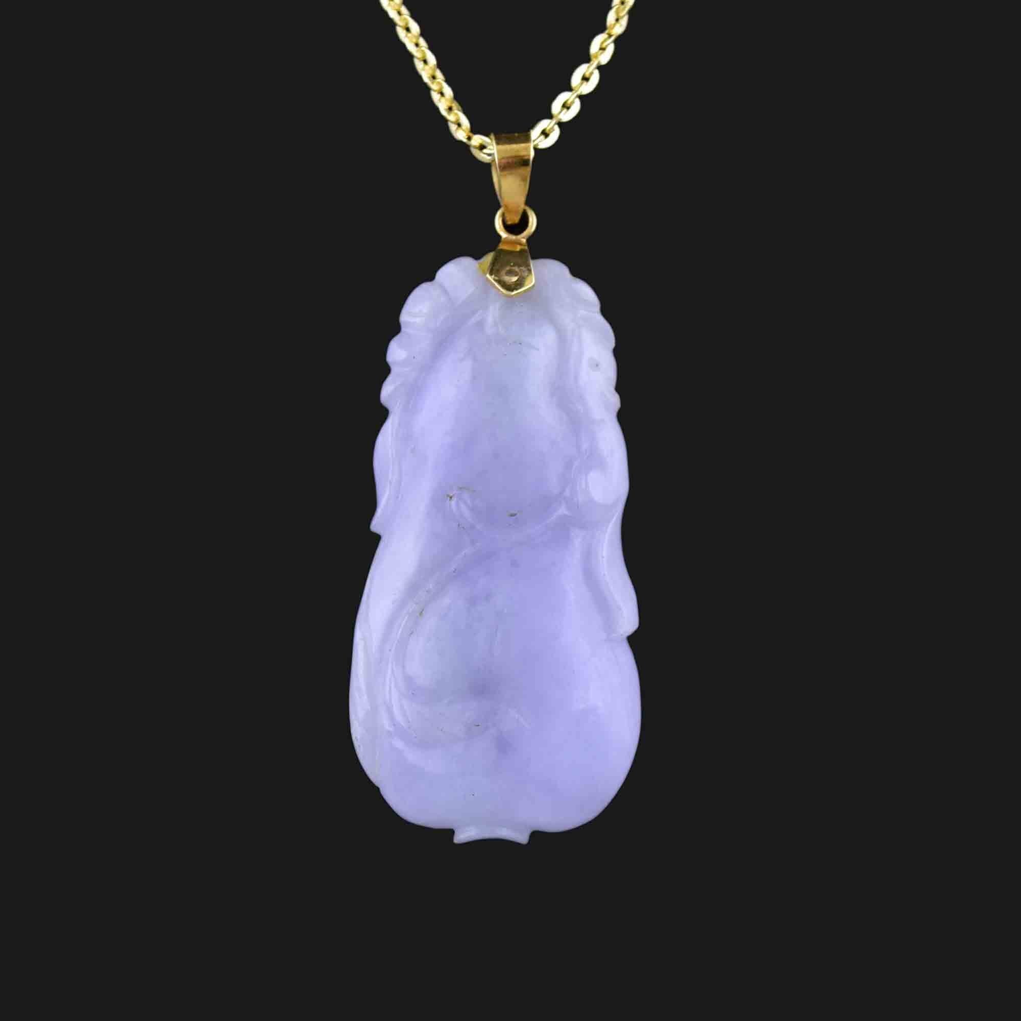Vintage Carved Purple Jade Pendant Necklace in 14K Gold – Boylerpf