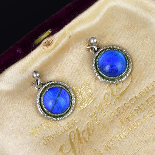 Vintage Art Deco Sterling Silver Butterfly Wing Earrings