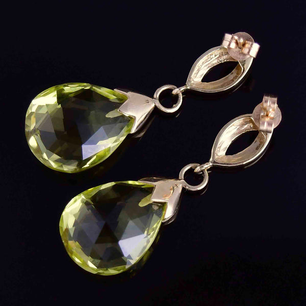 Vintage 9K Gold 24 CTW Lemon Citrine Drop Earrings - Boylerpf