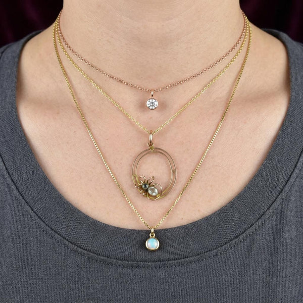 Antique Aquamarine 9K Gold Spider Pendant Necklace