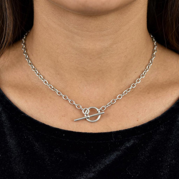 Vintage T-Bar Toggle Clasp Sterling Silver Chain Necklace
