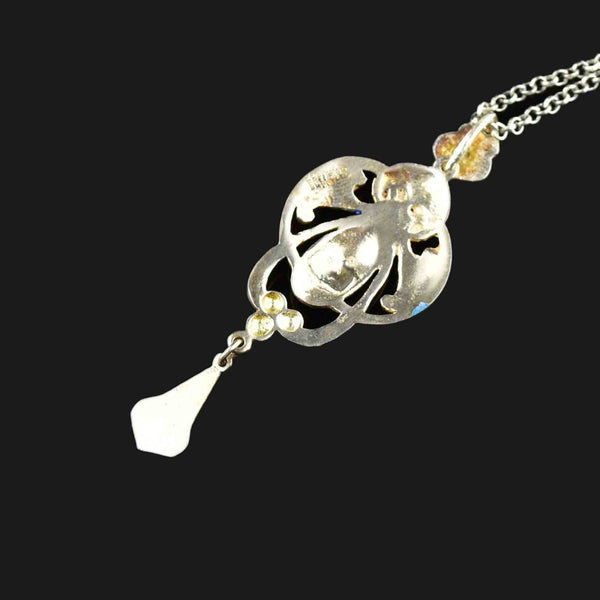 Art Nouveau Silver Guilloche Enamel Pendant Necklace - Boylerpf