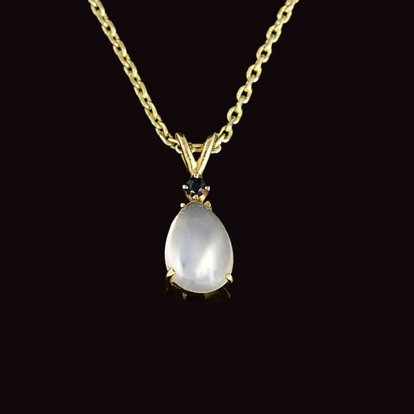 14K Gold Blue Sapphire Moonstone Pendant Necklace - Boylerpf