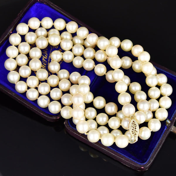 Vintage 14K Gold 32 Inch Classic Pearl Strand Necklace - Boylerpf