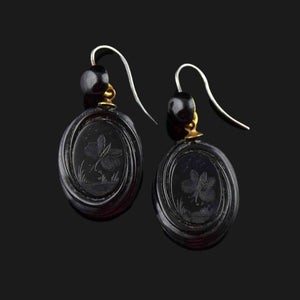 Antique Victorian Carved Whitby Jet Butterfly Earrings - Boylerpf