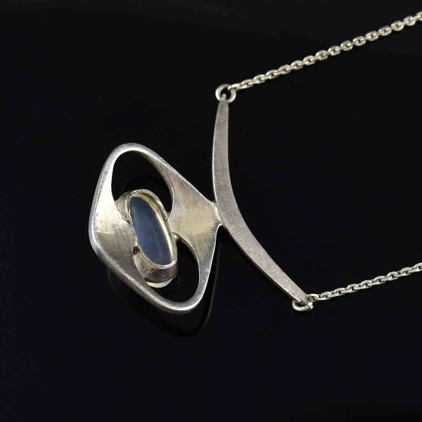 Vintage Sterling Silver Modernist Moonstone Necklace - Boylerpf