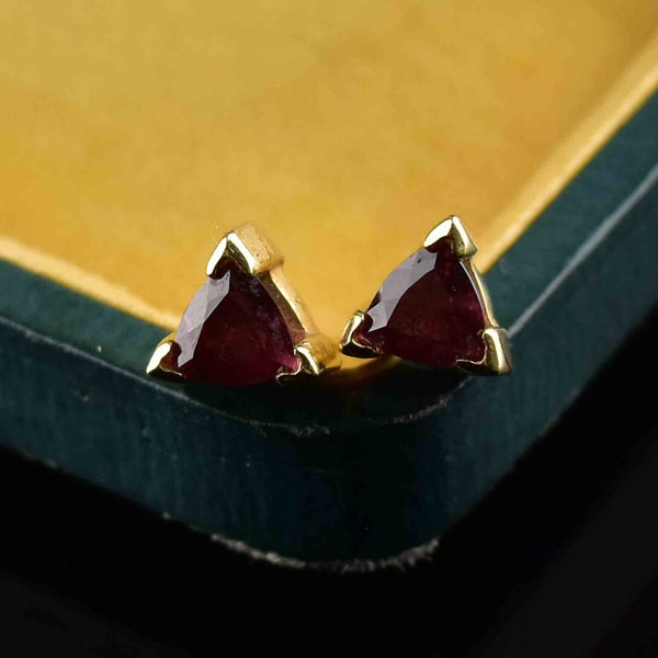 14K Gold Trillion Cut Pink Tourmaline Stud Earrings - Boylerpf