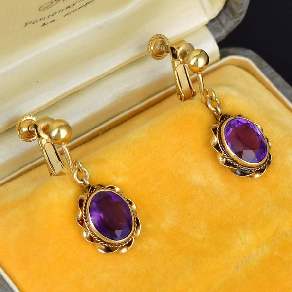 Vintage Amethyst Drop Earrings 14K Gold - Boylerpf