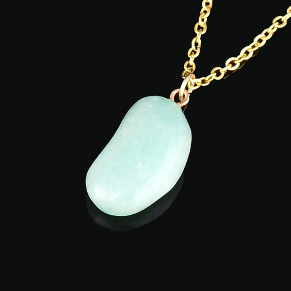 Vintage 9K Gold Amazonite Lucky Bean Charm Necklace - Boylerpf