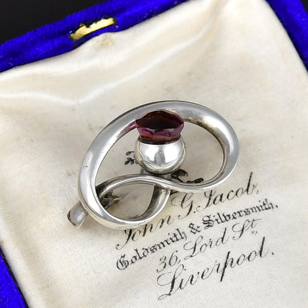 Art Nouveau Charles Horner Silver Amethyst Thistle Brooch - Boylerpf