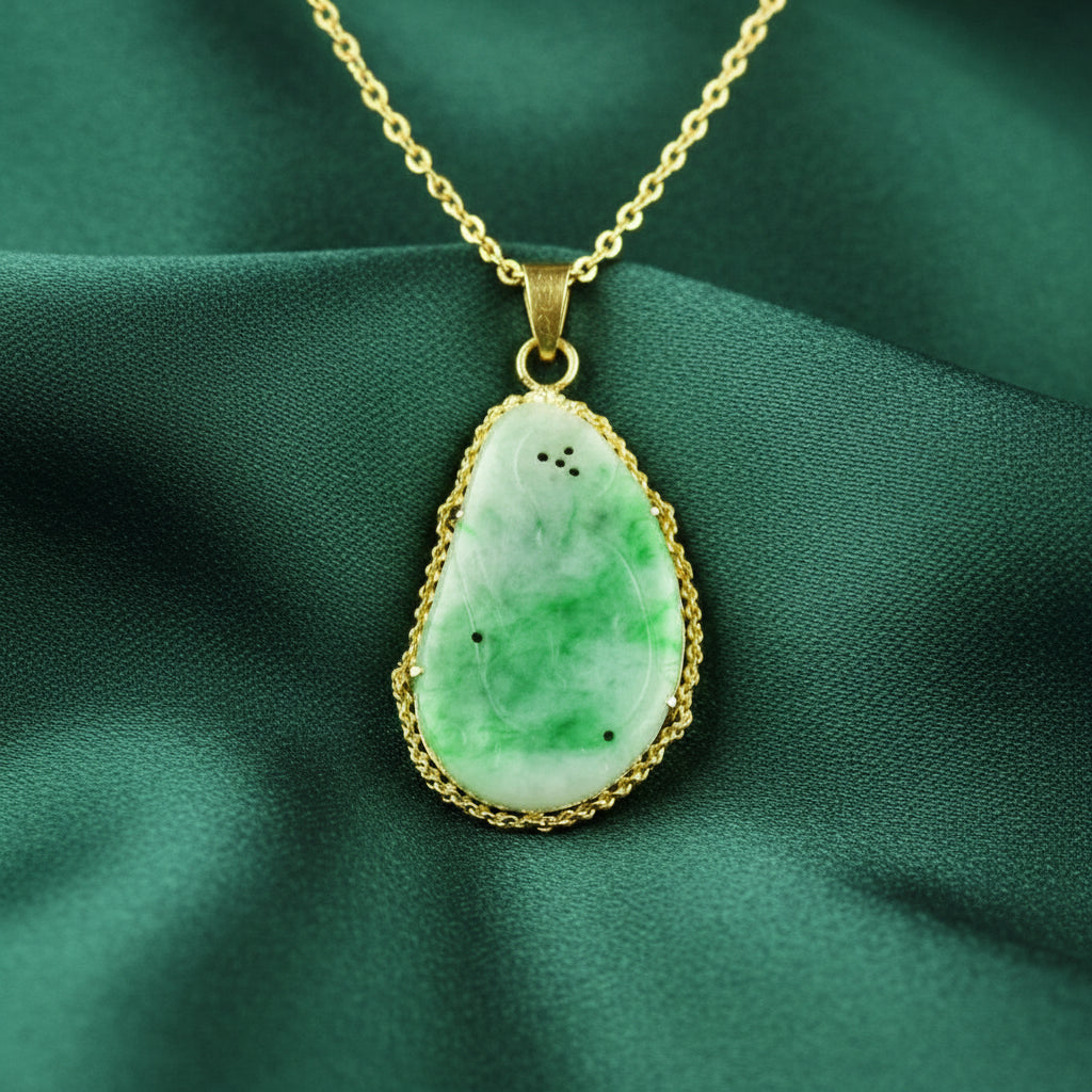 Vintage 14K Gold Pierced Carved Jade Pendant Necklace – Boylerpf