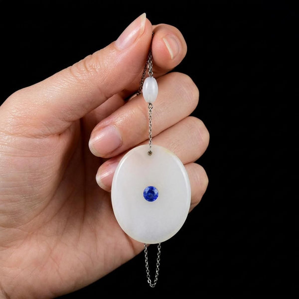 Vintage Sterling Silver White Chalcedony Blue Quartz Necklace