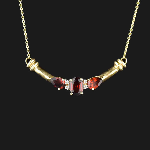Vintage 10K Gold Garnet Diamond Bar Pendant Necklace - Boylerpf