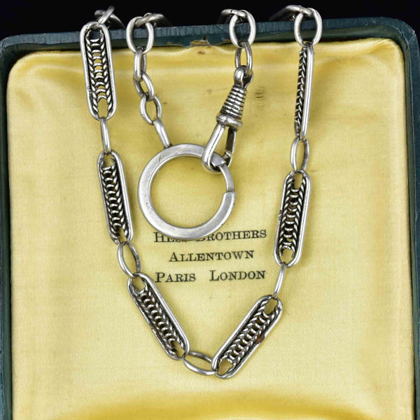 Sterling Silver Art Deco Fancy Link Albert Watch Chain Necklace - Boylerpf