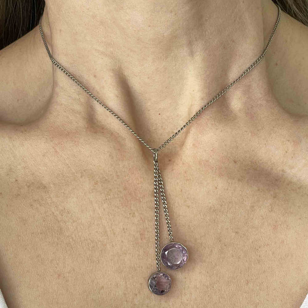 Antique Silver Amethyst Negligee Pendant Necklace - Boylerpf