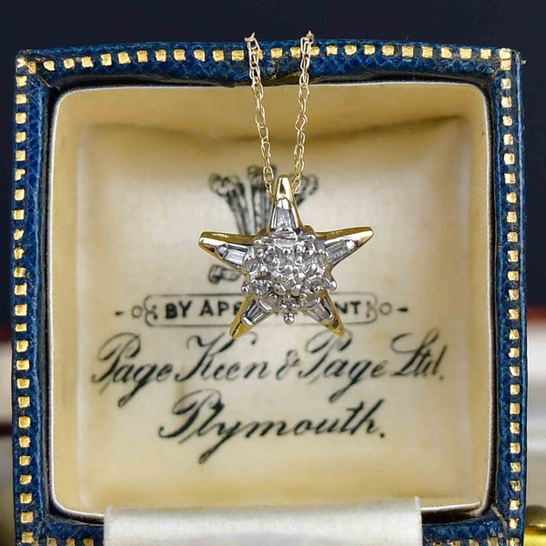 10K Gold Pave Diamond Star Charm Pendant Necklace - Boylerpf