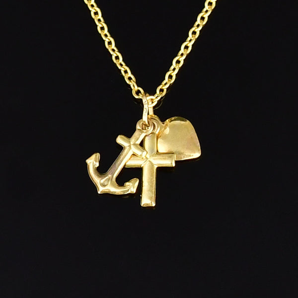 Vintage 9K Gold Faith Hope Love Charm Pendant Necklace - Boylerpf