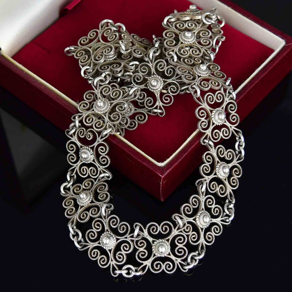 Vintage Art Deco Style Danish Silver Filigree Collar Necklace - Boylerpf