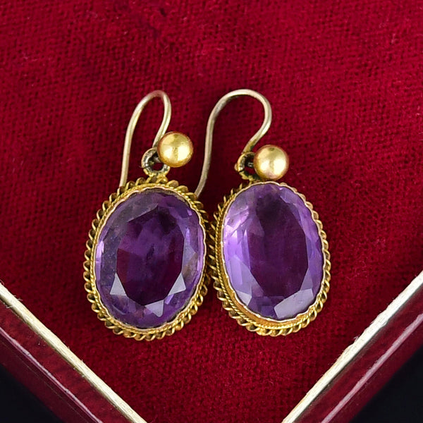 Antique Victorian Gold 7.5 Carat Amethyst Drop Earrings - Boylerpf