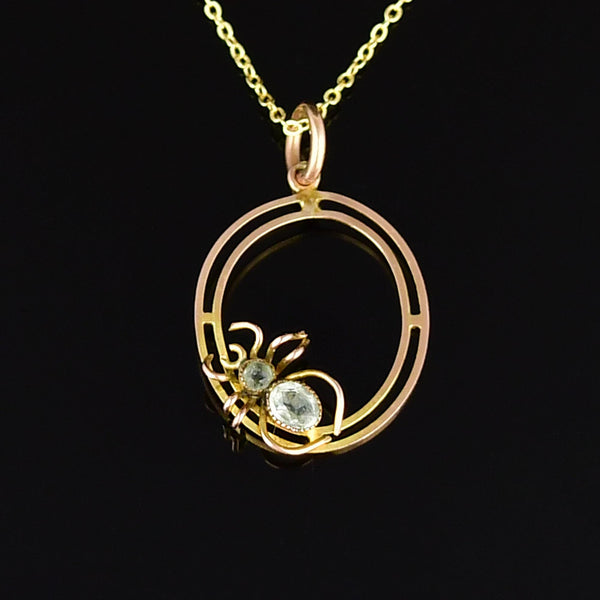 Antique Aquamarine 9K Gold Spider Pendant Necklace