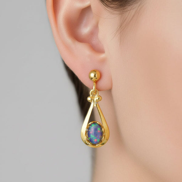 Vintage 18K Gold Plated Australian Opal Drop Earrings - Boylerpf