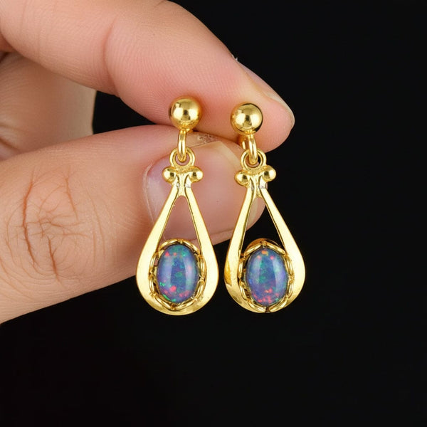 Vintage 18K Gold Plated Australian Opal Drop Earrings - Boylerpf