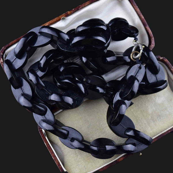 Antique Large Chain Link Whitby Jet Mourning Necklace - Boylerpf