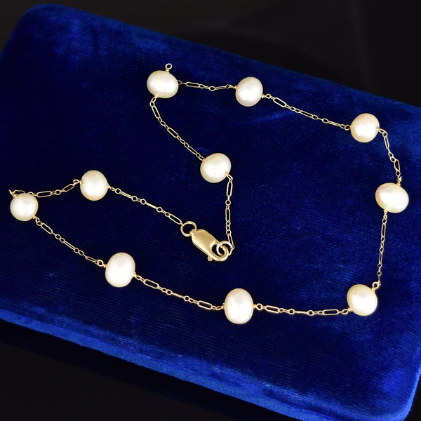Vintage 14K Gold Baroque Pearl Tin Cup Necklace