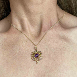 Antique Art Nouveau Gold Amethyst Lavaliere Necklace - Boylerpf