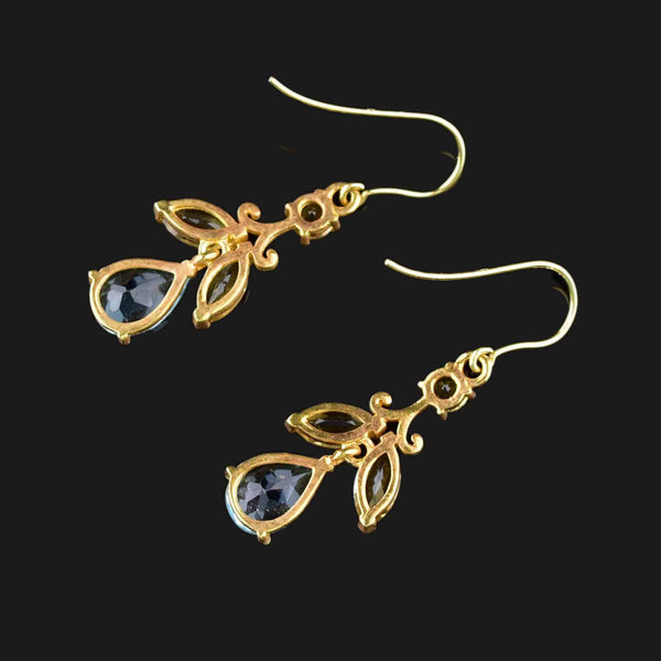 Vintage Gold Citrine Blue Topaz Leaf Earrings - Boylerpf