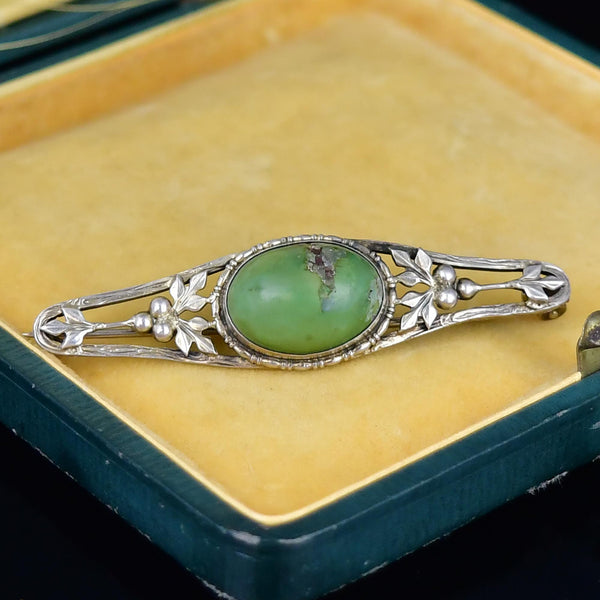 Antique Arts & Crafts Sterling Silver Natural Turquoise Brooch