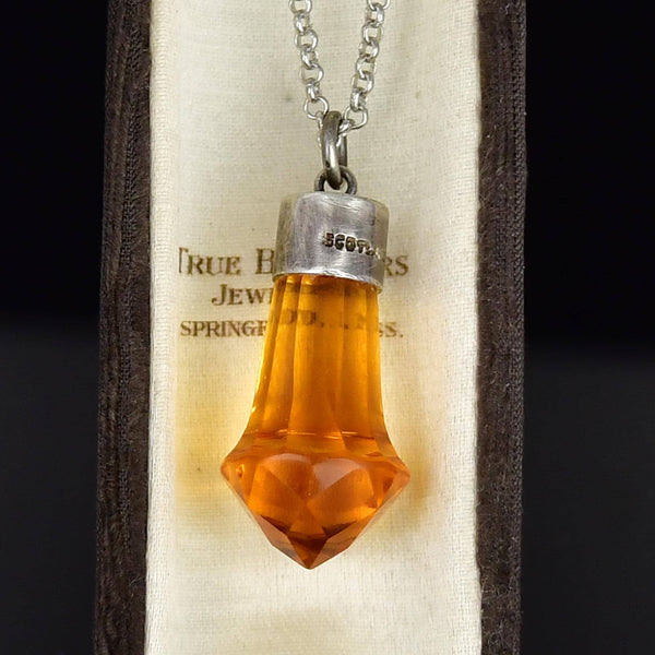 Simulated Citrine Scottish Thistle Pendant in Sterling Silver - Boylerpf