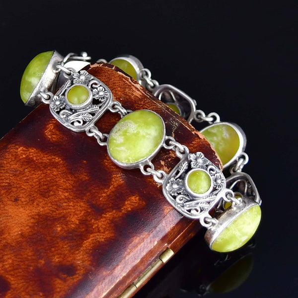 Arts & Crafts Scottish Iona Marble Sterling Silver Bracelet - Boylerpf