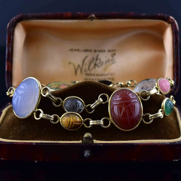 Vintage 12K Gold Fill Gemstone Beetle Bug Scarab Bracelet - Boylerpf