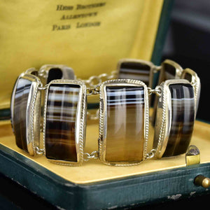 Antique Sterling Silver Scottish Banded Agate Bracelet - Boylerpf