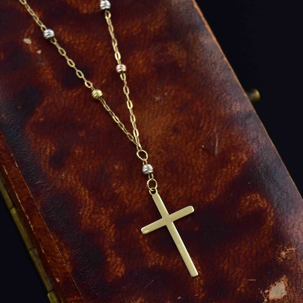 Tritone 14K Solid Gold Cross Pendant Necklace - Boylerpf